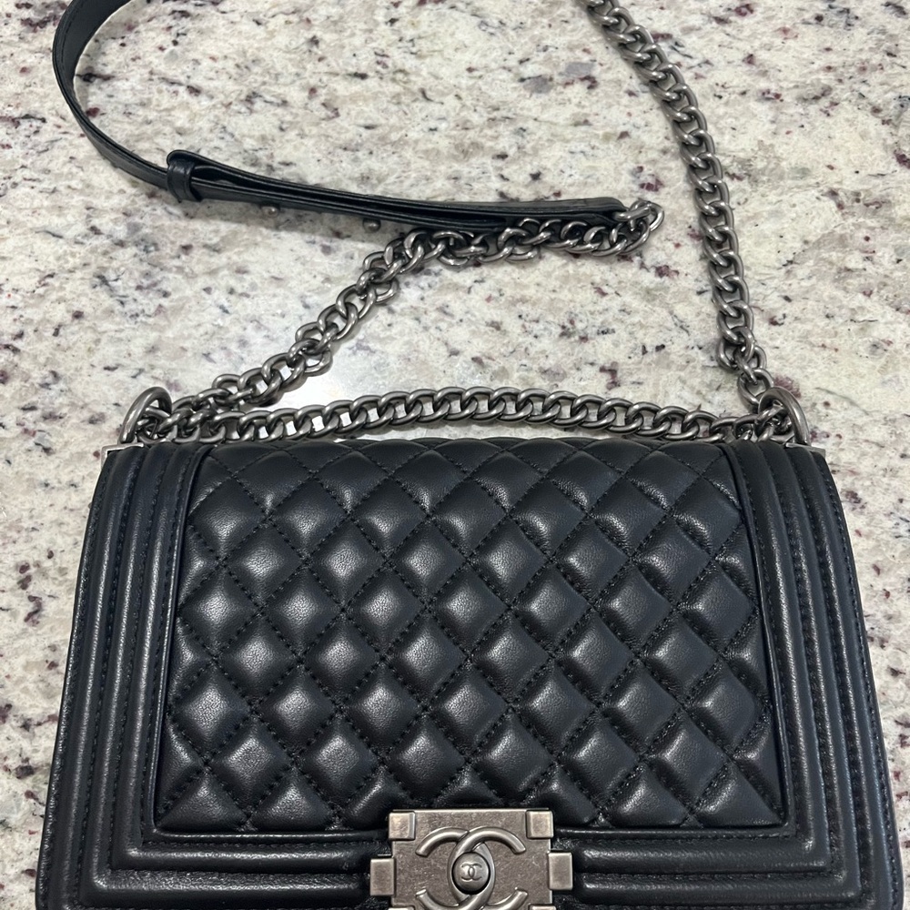 Chanel Black Quilted LeBoy Crossbody Bag with Silver Chain - Picture 3 of 5